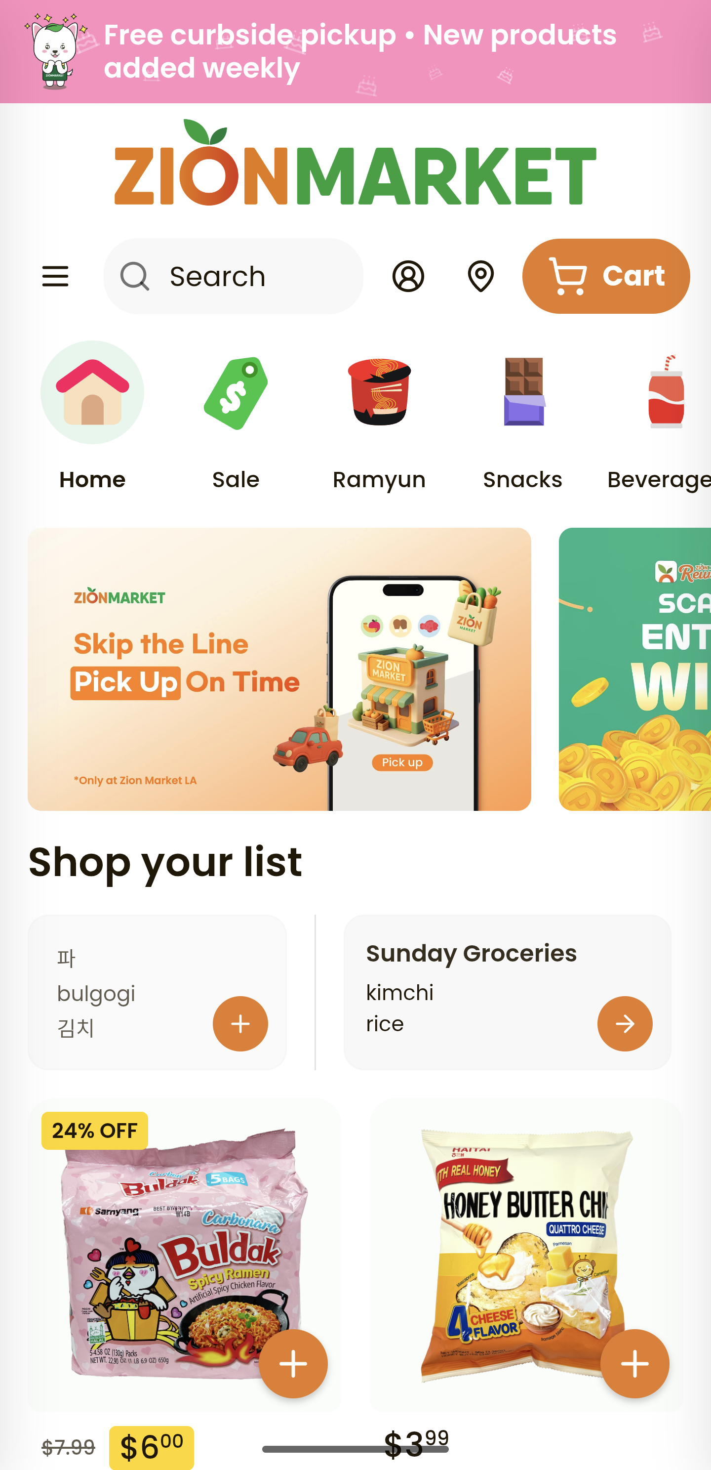 Zion Market homepage